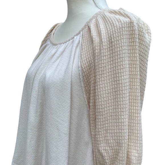 We The Free Boho Cropped Puff Sleeve Cream Flowy Blouse Size S - Picture 6 of 13
